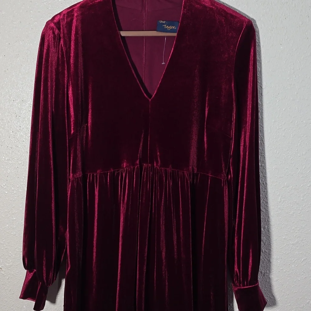 Taylor Elegant Velvet Burgundy Dress - Picture 2 of 9